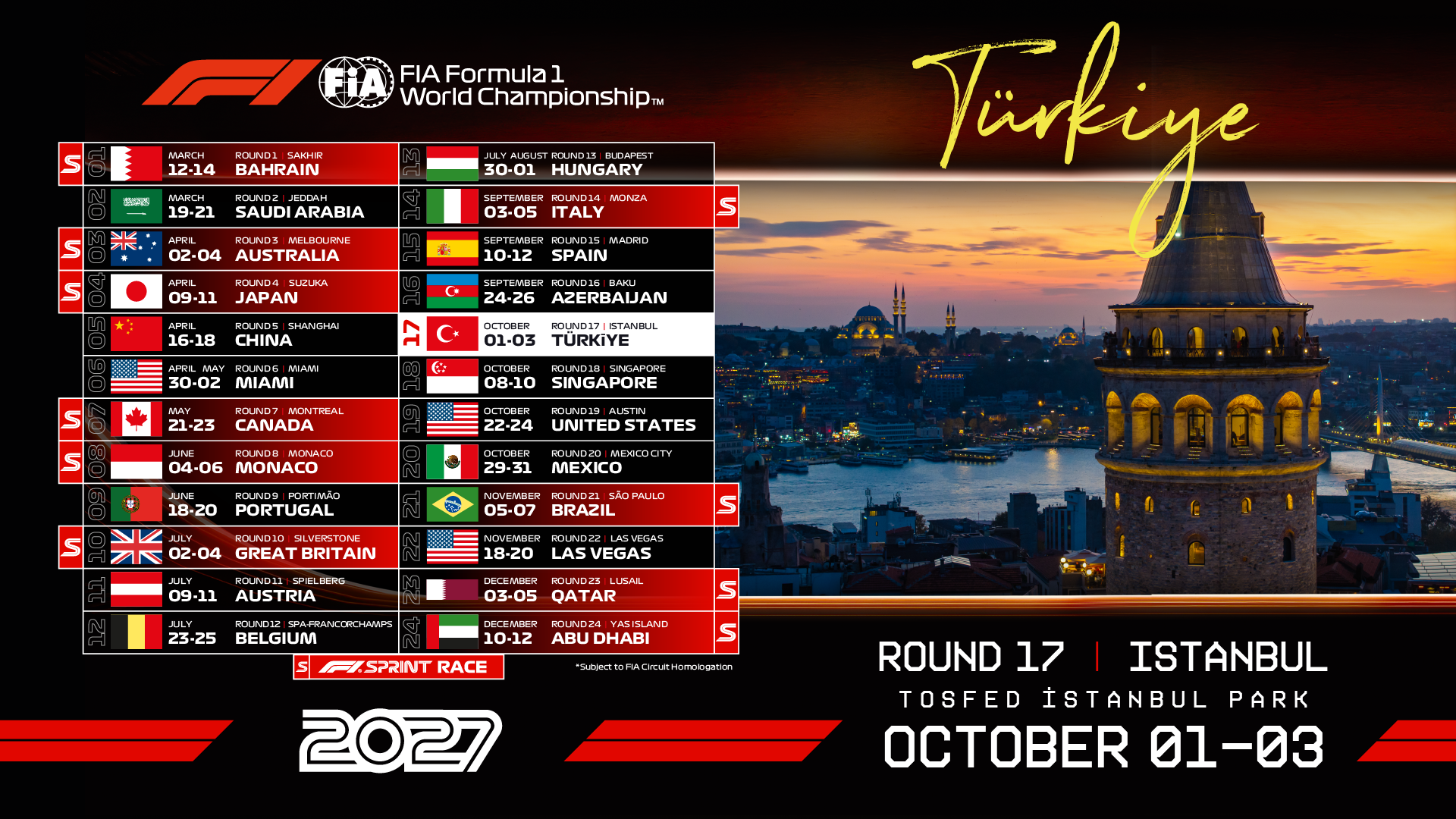 Geri Say�m Ba�lad� Formula 1®, 3 Ekim 2027�de �stanbul�a Dönüyor